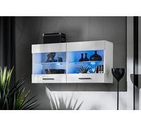 Komodee, Savona - Armario vitrina (100 x 50 x 30 cm, 2 baldas de cristal, 2 puertas, para salón, cocina), color blanco y blanco