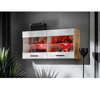 Komodee, Savona - Armario vitrina (100 x 50 x 30 cm, LED RGB, 2 estantes de cristal, 2 puertas, para salón, cocina), color blanco