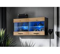 Komodee, Savona - Armario vitrina (100 x 50 x 30 cm, sin LED, 2 baldas de cristal, 2 puertas, para salón, cocina), color blanco y negro