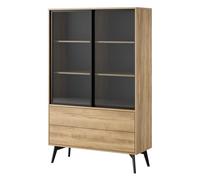 Komodee Vitrina de pie Estevan - Roble Dorado - Acristalada - 2 cajones - Anchura 100 cm, Altura 165 cm, Profundidad 39 cm