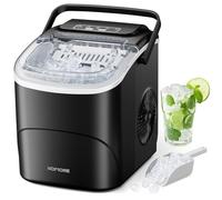 KOMORE Máquina de hielo con asa, máquina de hielo autolimpiante portátil, 2 tamaños de máquina de hacer hielo bala, 9 cubos listos en 6 minutos, 12 kg/24 horas, cuchara de hielo y cesta, ventana