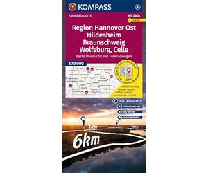 KOMPASS Fahrradkarte 3365 Region Hannover Ost, Hildesheim, Braunschweig, Wolfsburg, Celle, mit Knotenpunkten 1:70.000: reiß- und wetterfest