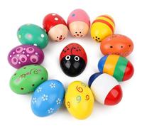 KOMUNJ 12 unidades de madera para huevos de Maracas Percussion Musical, niños Baby Wood Huevo Maracas Shakers Music Percussion Juguetes para Fiesta - Caza de Pascua - Color aleatorio
