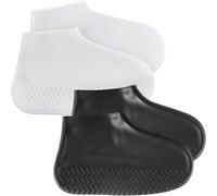 KOMUNJ 2 pares de zapatillas unisex de silicona, reutilizables, impermeables, zapatillas de silicona impermeables, zapatillas de lluvia, para lluvia, nieve, carreteras fangosas, talla L (negro/blanco)