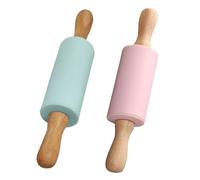 KOMUNJ 2 rodillos de silicona para niños, con mango de madera, para tartas, pizza, fondant, galletas (verde + rosa)