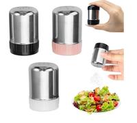 KOMUNJ 3 mini saleros de acero inoxidable, pequeños saleros y pimenteros, pequeños saleros para viajes, especias con tapa, salero portátil pequeño para fiambrera, caja bento, oficina, camping