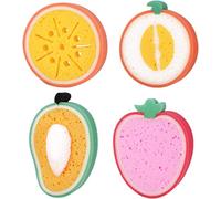 KOMUNJ 4 esponjas de baño para bebés, esponjas de masaje, forma de fruta (mango + melón + naranja + fresa) para recién nacidos, niños y adultos, limpieza corporal linda