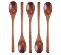 KOMUNJ Juego de 5 utensilios de cocina, cuchara japonesa coreana de 23,5 cm con mango largo, cucharas de mesa de madera, cucharas de madera para mezclar y remover los alimentos al cocinar