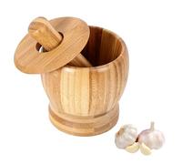 KOMUNJ Juego de mortero y mortero, con mortero de bambú, mortero de cocina pequeño, adecuado para ajo, chile, lngwer, cacahuete, nuez, varios