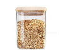 KOMUNJ Tarro de almacenamiento transparente con tapa de madera 1 x 800 ml con cierre hermético. Apto para lavavajillas. Para almacenar granos, café, nueces, etc
