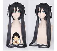 Kon Nakano Azusa Cosplay peluca 100 cm de largo pelo sintético negro con doble cola de caballo Fiesta de Halloween Disfraz Pelucas Anime