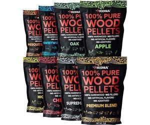 Kona Paquete variado de pellets de madera, diseñado para parrilla Ninja Woodfire al aire libre, horno de leña y ahumador, 8, bolsas resellables de 1 libra