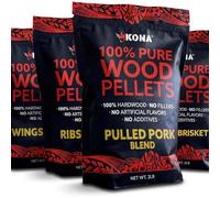 Kona Pellets de madera, costillas, alas y mezcla de cerdo desmenuzado, paquete variado, diseñado para parrilla Ninja Woodfire al aire libre, horno de leña, 4, bolsas resellables de 2 libras