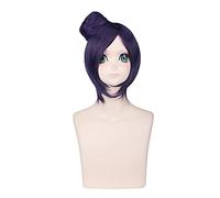 Konan Peluca de cosplay de color lila oscuro, 40 cm, pelo corto con moño, para Halloween, fiesta, Navidad, juego de rol