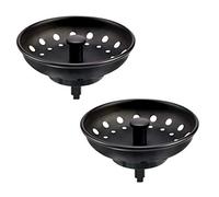 KONE Tapón de Drenaje de Cesta de Fregadero Negro, Paquete de 2 coladores de Acero Inoxidable Negro Mate para Fregadero de Cocina Universal de 3-1/2 Pulgadas, Perilla Central de Metal con tapón de