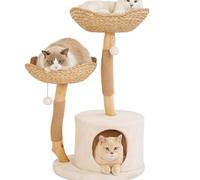 KONELCARE Moderno árbol para gatos: hecho de madera natural con cestas tejidas, una hermosa y resistente torre para gatos de interior que aporta calma, comodidad y estilo a tu hogar