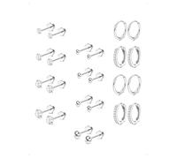 KONFEN 12 Pares Pendientes Aro Botón Set Mujer Acero Inoxidable, Pequeños Shine Circonitas Esfera Multi-Tamaños Piercing Aro Pendientes Oreja Cartílago Hipoalergénicos Moda Pendiente Joyería, Plata