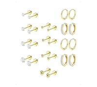 KONFEN 12 Pares Pendientes Aro Botón Set Mujer Acero Inoxidable, Pequeños Shine Circonitas Esfera Multi-Tamaños Piercing Aro Pendientes Oreja Cartílago Hipoalergénicos Moda Pendiente Joyería, Oro