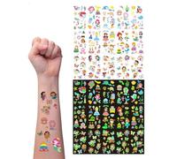 KONFEN 15 Hojas Tatuajes Temporales Luminosos Niños, Motivos de Sirenas Hadas y Princesas Tatuajes Brillan la Oscuridad Impermeables, Pegatinas Decorativas para Fiestas Cumpleaños Party Regalo Ideal