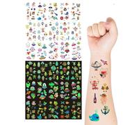 KONFEN 15 Hojas Tatuajes Temporales Luminosos para Niños, Motivos Piratas Espacio y Robots Tatuajes Brillan la Oscuridad Impermeables, Pegatinas Decorativas para Fiestas Cumpleaños Party Regalo Ideal
