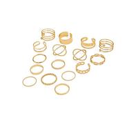 KONFEN 16 piezas de anillos apilables para mujer, conjunto de anillos articulados ajustables en aleación retro ajustables, bisutería minimalista para combinar libremente, regalo joyería, dorado