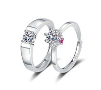 KONFEN 1Par Cubic Zirconia Anillos de Pareja, Ajustable Pareja Abierto Banda Promesa Anillos para Hombres y Mujeres, Anillo de Pareja de Aleación Brillantes Promesa Compromiso Anillos para Novia