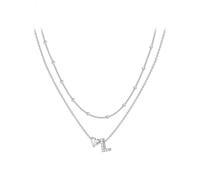 KONFEN 2 Piezas Collar con Inicial Mujer, Acero Inoxidable Chapado en Oro, Adornado con Colgantes en Forma de Letras L y Brillantes Circonitas en Forma de Corazon, Plateado, Regalo Personalizado