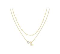 KONFEN 2 Piezas Collar con Inicial Mujer, Acero Inoxidable Chapado en Oro, Adornado con Colgantes en Forma de Letras L y Brillantes Circonitas en Forma de Corazon, Dorado, Regalo Personalizado