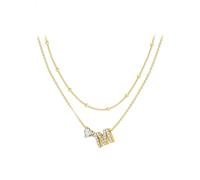 KONFEN 2 Piezas Collar con Inicial Mujer, Acero Inoxidable Chapado en Oro, Adornado con Colgantes en Forma de Letras M y Brillantes Circonitas en Forma de Corazon, Dorado, Regalo Personalizado