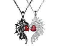 KONFEN 2 Piezas Pareja Collares a Juego, Collar de Acero Inoxidable Colgante de Alas de ángel con Circonio Cúbico Corazón, Punk Gothic Pareja Collares Set con Cadena de Aleación Ajustable Aniversario