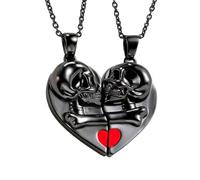 KONFEN 2 Piezas Pareja Collares a Juego, Collar de Acero Inoxidable Magnético Colgante de Esqueleto Cráneo, Collar de Corazón Punk Gothic Pareja Collares Set con Cadena de Aleación Ajustable