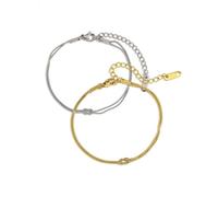 KONFEN 2 Piezas Pulsera Mujer Nudo de Amor Cadena de Serpiente Set, Titanio Chapado Oro 18K, Pulseras Ajustable Doble Capa Apilables Elegante Bracelet Joyería Joyas Parejas Amor Amistad, Dorado Plata