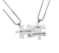 KONFEN 2PCS Pareja Collares a Juego, Personalizados de Acero Inoxidable Puzzle Colgante Su y Hers Collar Set, Letra a Juego Colgante con Cadena de Aleación Ajustable para San Valentín Aniversario