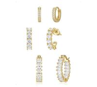 KONFEN 3 Pares Pendientes Aro Botón Set Mujer, Pequeños Shine Circonitas Brillantes Luminosos Piercing Oreja Cartílago Anillos Hipoalergénicos Pendiente Joyería Fantasía Múltiples Piercings, Oro