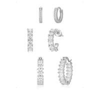 KONFEN 3 Pares Pendientes Aro Botón Set Mujer, Pequeños Shine Circonitas Brillantes Luminosos Piercing Oreja Cartílago Anillos Hipoalergénicos Pendiente Joyería Fantasía Múltiples Piercings, Plata