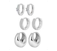 KONFEN 3 Pares Pendientes Aro Set Mujer, Circonitas Pulidos Pequeños Chunky Piercing Pendientes Oreja Cartílago Anillos Gruesos, Hipoalergénicos Pendiente Joyería Fantasía Múltiples Piercings, Plata