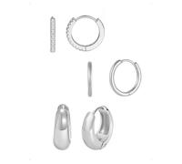 KONFEN 3 Pares Pendientes Aro Set Mujer, Shine Circonitas Cúbicas Pulidos Chunky Pequeños Piercing Oreja Cartílago Anillos Gruesos Hipoalergénicos Pendiente Múltiples Piercings Joyería Fantasía Plata