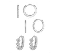 KONFEN 3 Pares Pendientes Aro Set Mujer, Shine Circonitas Cúbicas Pulidos Cuadrados Pequeños Piercing Pendientes, Oreja Cartílago Anillos Hipoalergénicos Pendiente Joyería Múltiples Piercings, Plata