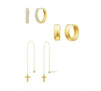 KONFEN 3 Pares Pendientes Botón y Aro Cadena Mujer, Pendientes Pequeño Colgant Cruz Con Circonita Brillante, Minimalista Pendiente Piercing Helix Apilable, Hipoalergénico Pendiente Joyería Regalo Oro