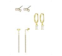KONFEN 3 Pares Pendientes Botón y Aro Cadena Set Acabado Baño Oro 14K, Pendientes Mujer Flecos Con Circonitas Brillantes Colgantes, Elegant Hipoalergénico Pendiente Piercing Helix Joyería Regalo, Oro