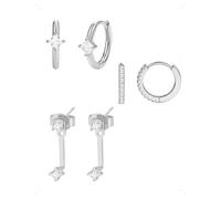 KONFEN 3 Pares Pendientes Botón y Aro Set Mujer, Pendientes Pequeño Abiertos Con Circonita Brillante, Minimalistas Apilable Pendiente Piercing Helix, Hipoalergénicos Pendiente Joyería Regalo, Plata