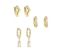 KONFEN 3 Pares Pendientes De Aro Mujer Acabado Baño Oro 14K, Pendientes Pequeño Con Circonita Brillante Colgante, Ligeros Apilable Pendiente Piercing Helix, Hipoalergénico Pendiente Mujer Joyería Oro