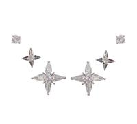 KONFEN 3 Pares Pendientes Mujere, Pendientes con Plata de Ley 925 Post y Cubic Zirconia, Hipoalergenicos Piercing Oreja Aretes Estrellas Formas Pendientes Regalos para Mujeres, Plata