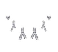 KONFEN 3 Pares Pendientes Mujere, Pendientes con Plata de Ley 925 Post y Cubic Zirconia, Hipoalergenicos Piercing Oreja Aretes Corazones y X Formas Pendientes Regalos para Mujeres, Plata