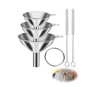 KONFEN 3 Piezas 4/5/7 CM Embudo de Cocina Set Acero Inoxidable, Juego de Embudos Apilables con 2 Cepillos de Limpieza, Embudo y Mango para Transferir Líquidos Aceites Polvos Mermelada Vino, Plata