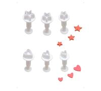 KONFEN 3 piezas en forma de corazón y 3 piezas en forma estrella cinco puntas, cortadores galletas empujador, molde 3D plástico pasteles galletas mantequilla dulces pastelería de Ramadán (blancos)