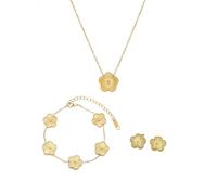 KONFEN 3 Piezas Pulsera Mujer Collar Pendientes Trébol de Cinco Hojas Set, Titanio Chapado en 18K, Pulseras Ajustable Amuleto de la Suerte, Bracelet Joyería Romántico Diaria Elegante Joyas, Dorado