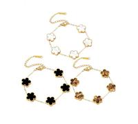 KONFEN 3 Piezas Pulsera Mujer Trébol de Cinco Hojas Set, Acero Inoxidable Chapado en 18K, Pulseras Ajustable Amuleto Suerte, Bracelet Joyería Diaria Elegante Joyas, Degradé Negro Blanco Marrón