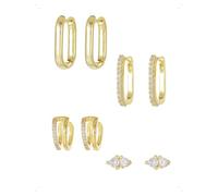 KONFEN 4 Pares Pendientes Aro Mujer, Pendientes Pequeño Múltiples Piercing Helix Con Circonita Brillante, Minimalista Ear Cuff Ajustables, Hipoalergénico Apilable Pendiente Mujer Joyería Regalo, Oro