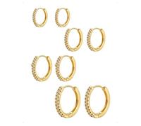 KONFEN 4 Pares Pendientes Aro Set Mujer, Circonitas Brillantes Luminosos Pulidos Multi-Tamaños Pequeños Piercing Oreja Cartílago Anillos Hipoalergénicos Pendiente Múltiples Piercings Joyería, Oro